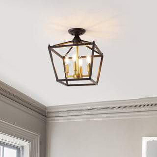 Plains Mini Lantern 12" Iron Modern Farmhouse LED Flush Mount