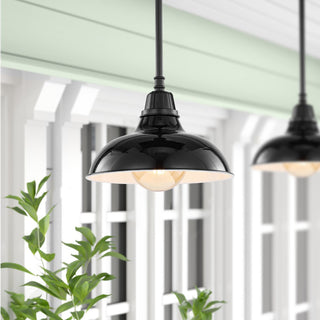 Jasper 12.25" Farmhouse Industrial Indoor/Outdoor Iron LED Pendant - JONATHAN Y