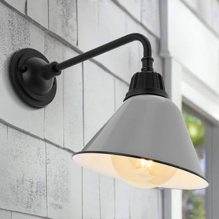 Croydon 9.63"  Farmhouse Industrial Indoor/Outdoor Iron LED Gooseneck Arm Outdoor Sconce - JONATHAN Y