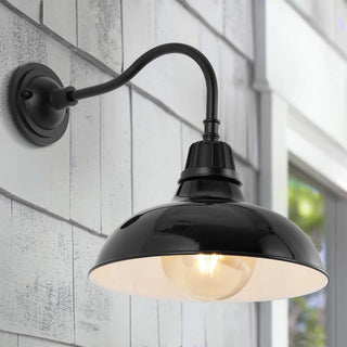 Aurora 12.25" Farmhouse Industrial Indoor/Outdoor Iron LED Gooseneck Arm Outdoor Sconce - JONATHAN Y