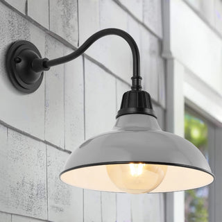 Aurora 12.25" Farmhouse Industrial Indoor/Outdoor Iron LED Gooseneck Arm Outdoor Sconce - JONATHAN Y