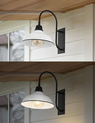 Stanley 12.25" Farmhouse Industrial Indoor/Outdoor Iron LED Gooseneck Arm Outdoor Sconce - JONATHAN Y