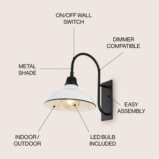 Stanley 12.25" Farmhouse Industrial Indoor/Outdoor Iron LED Gooseneck Arm Outdoor Sconce - JONATHAN Y