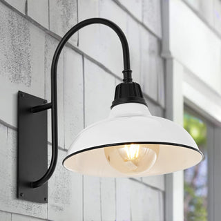 Stanley 12.25" Farmhouse Industrial Indoor/Outdoor Iron LED Gooseneck Arm Outdoor Sconce - JONATHAN Y