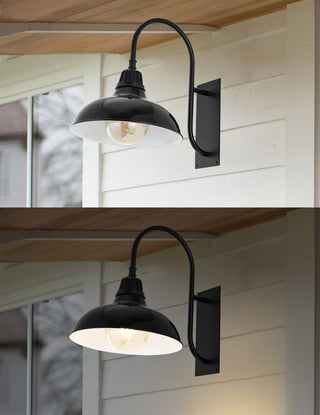 Stanley 12.25" Farmhouse Industrial Indoor/Outdoor Iron LED Gooseneck Arm Outdoor Sconce - JONATHAN Y