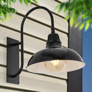 Stanley 12.25" Farmhouse Industrial Indoor/Outdoor Iron LED Gooseneck Arm Outdoor Sconce - JONATHAN Y
