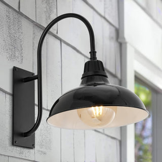 Stanley 12.25" Farmhouse Industrial Indoor/Outdoor Iron LED Gooseneck Arm Outdoor Sconce - JONATHAN Y