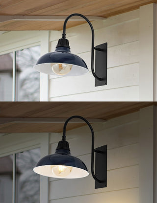 Stanley 12.25" Farmhouse Industrial Indoor/Outdoor Iron LED Gooseneck Arm Outdoor Sconce - JONATHAN Y