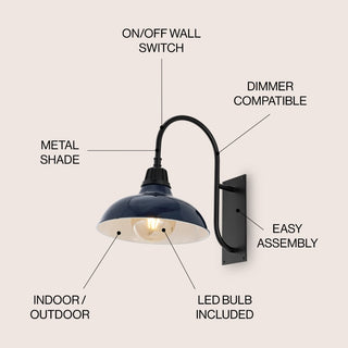 Stanley 12.25" Farmhouse Industrial Indoor/Outdoor Iron LED Gooseneck Arm Outdoor Sconce - JONATHAN Y