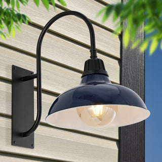 Stanley 12.25" Farmhouse Industrial Indoor/Outdoor Iron LED Gooseneck Arm Outdoor Sconce - JONATHAN Y