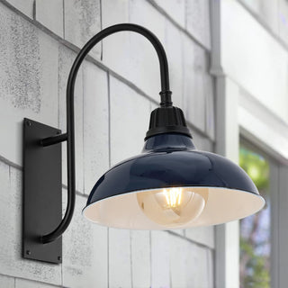 Stanley 12.25" Farmhouse Industrial Indoor/Outdoor Iron LED Gooseneck Arm Outdoor Sconce - JONATHAN Y