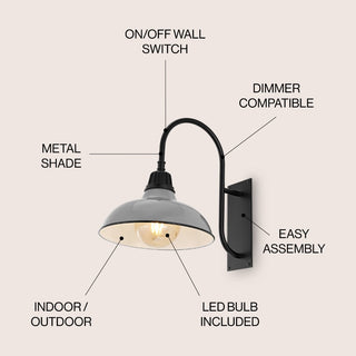 Stanley 12.25" Farmhouse Industrial Indoor/Outdoor Iron LED Gooseneck Arm Outdoor Sconce