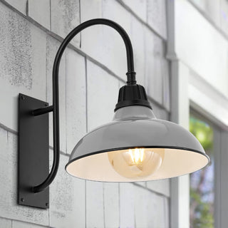 Stanley 12.25" Farmhouse Industrial Indoor/Outdoor Iron LED Gooseneck Arm Outdoor Sconce - JONATHAN Y