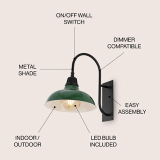 Stanley 12.25" Farmhouse Industrial Indoor/Outdoor Iron LED Gooseneck Arm Outdoor Sconce