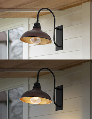 Stanley 12.25" Farmhouse Industrial Indoor/Outdoor Iron LED Gooseneck Arm Outdoor Sconce
