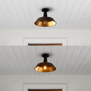 Camila 14"  Classic Industrial Indoor/Outdoor Iron LED Semi Flush Mount