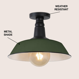 Camila 14"  Classic Industrial Indoor/Outdoor Iron LED Semi Flush Mount