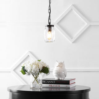 Gaines 5.5" Farmhouse Industrial Iron Mason Jar LED Pendant - JONATHAN Y