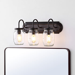 Gaines 19.3" Farmhouse Industrial Iron Mason Jar LED Vanity - JONATHAN Y