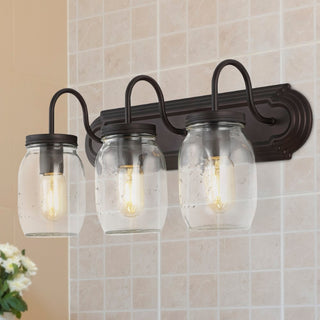 Gaines 19.3" Farmhouse Industrial Iron Mason Jar LED Vanity - JONATHAN Y