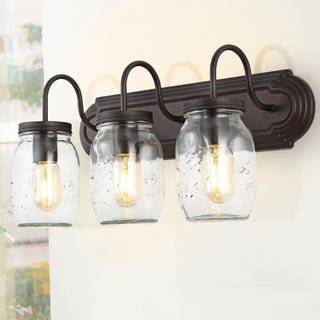 Gaines 19.3" Farmhouse Industrial Iron Mason Jar LED Vanity - JONATHAN Y