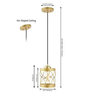 Marelle 6.5" Farmhouse Industrial Iron Filigree Caged Jar LED Pendant - JONATHAN Y