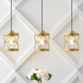 Marelle 6.5" Farmhouse Industrial Iron Filigree Caged Jar LED Pendant - JONATHAN Y