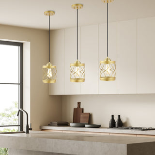 Marelle 6.5" Farmhouse Industrial Iron Filigree Caged Jar LED Pendant - JONATHAN Y