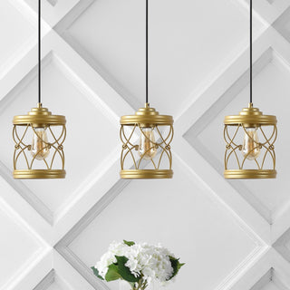 Marelle 6.5" Farmhouse Industrial Iron Filigree Caged Jar LED Pendant - JONATHAN Y