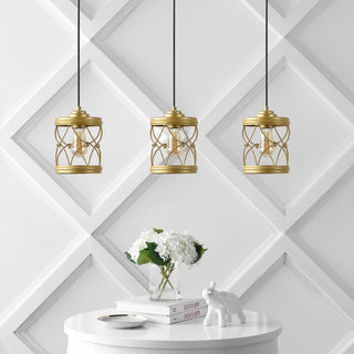 Marelle 6.5" Farmhouse Industrial Iron Filigree Caged Jar LED Pendant - JONATHAN Y