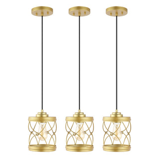 Marelle 6.5" Farmhouse Industrial Iron Filigree Caged Jar LED Pendant - JONATHAN Y