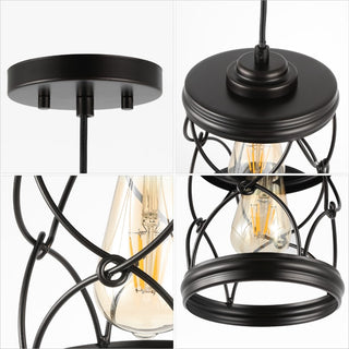 Marelle 6.5" Farmhouse Industrial Iron Filigree Caged Jar LED Pendant - JONATHAN Y