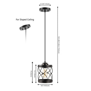 Marelle 6.5" Farmhouse Industrial Iron Filigree Caged Jar LED Pendant - JONATHAN Y
