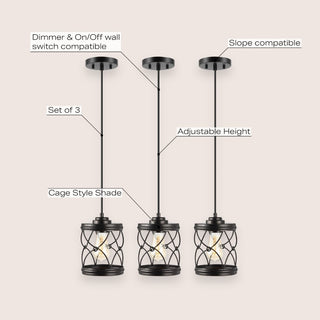 Marelle 6.5" Farmhouse Industrial Iron Filigree Caged Jar LED Pendant - JONATHAN Y
