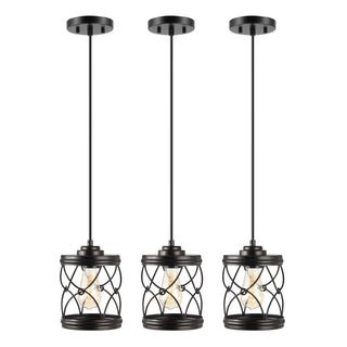 Marelle 6.5" Farmhouse Industrial Iron Filigree Caged Jar LED Pendant - JONATHAN Y