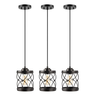 Marelle 6.5" Farmhouse Industrial Iron Filigree Caged Jar LED Pendant - JONATHAN Y