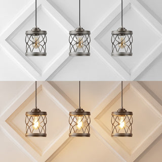 Marelle 6.5" Farmhouse Industrial Iron Filigree Caged Jar LED Pendant