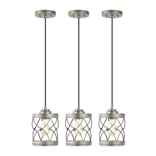 Marelle 6.5" Farmhouse Industrial Iron Filigree Caged Jar LED Pendant - JONATHAN Y
