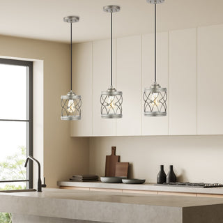 Marelle 6.5" Farmhouse Industrial Iron Filigree Caged Jar LED Pendant - JONATHAN Y