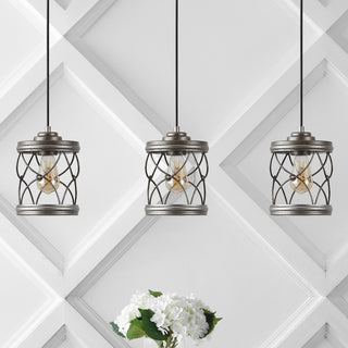Marelle 6.5" Farmhouse Industrial Iron Filigree Caged Jar LED Pendant - JONATHAN Y