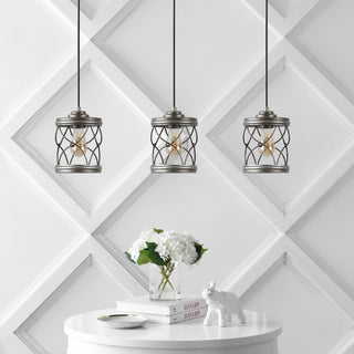 Marelle 6.5" Farmhouse Industrial Iron Filigree Caged Jar LED Pendant - JONATHAN Y