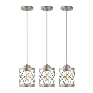 Marelle 6.5" Farmhouse Industrial Iron Filigree Caged Jar LED Pendant - JONATHAN Y