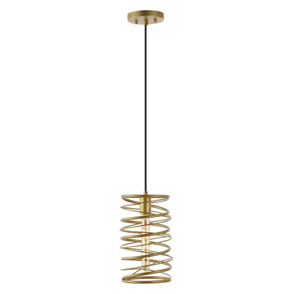 JONATHAN Y JYL7910A Helisa 7.25" 1-Light Modern Contemporary Iron Spiral LED Pendant, Gold Paintingfor Bedside Table, Kitchen Island, and Dining Table