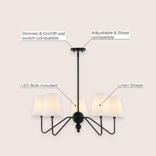 Skylar 32" 5-Light Classic Minimalist Iron Inverted Gourd LED Chandelier - JONATHAN Y