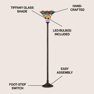 Dragonfly Tiffany Style 71" Torchiere LED Floor Lamp - JONATHAN Y