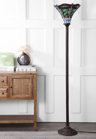 Dragonfly Tiffany Style 71" Torchiere LED Floor Lamp - JONATHAN Y