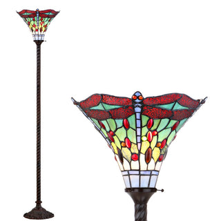 Dragonfly Tiffany Style 71" Torchiere LED Floor Lamp - JONATHAN Y