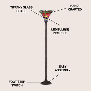 Dragonfly Tiffany Style 71" Torchiere LED Floor Lamp - JONATHAN Y