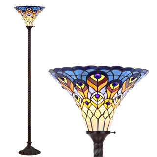 Peacock Tiffany Style 70" Torchiere LED Floor Lamp - JONATHAN Y