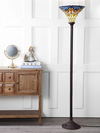Peacock Tiffany Style 70" Torchiere LED Floor Lamp - JONATHAN Y